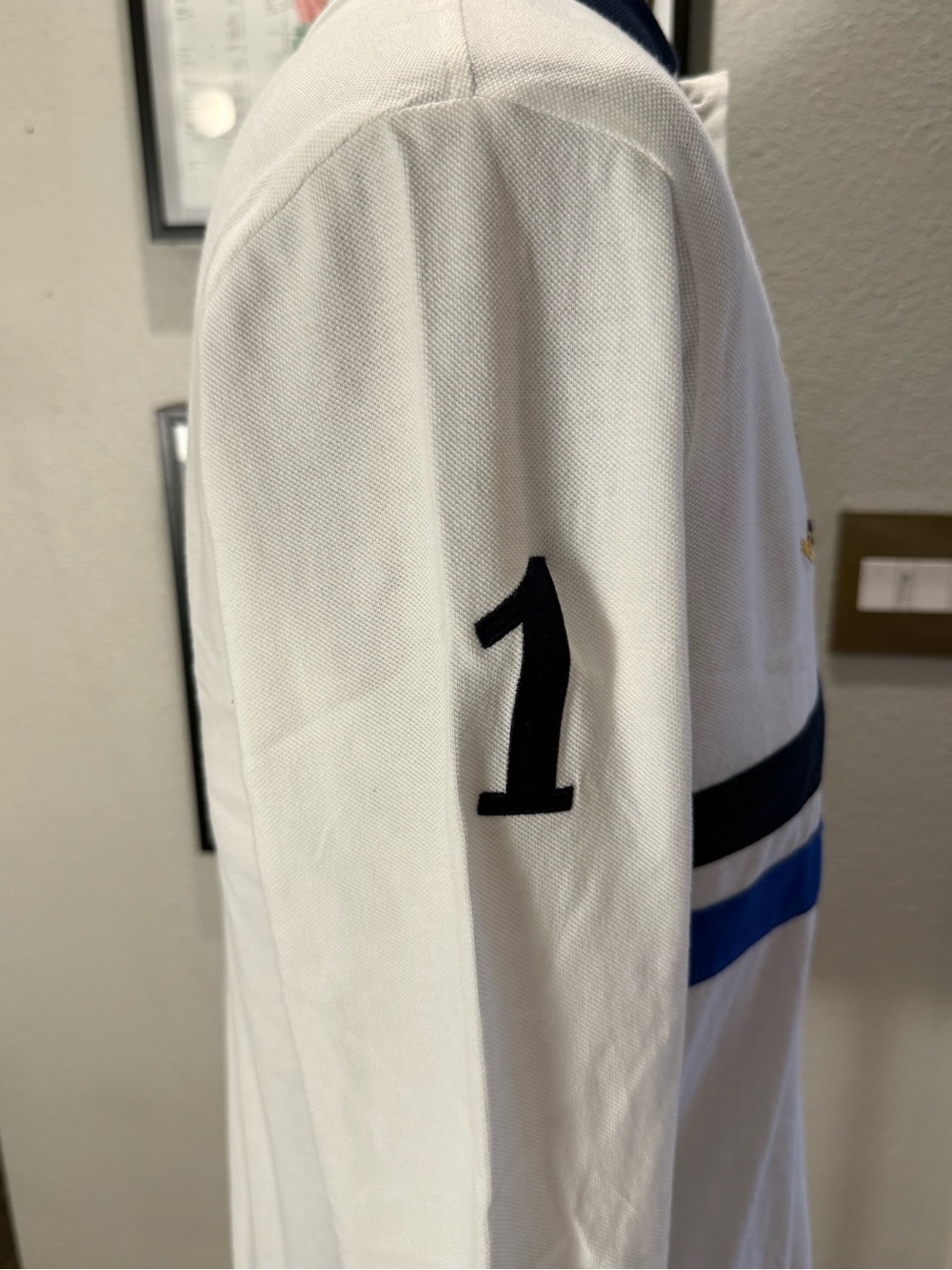 Polo Ralph Lauren Large Custom Slim Fit Big Pony Crest White Blue Rugby No. 1 - Picture 6 of 10